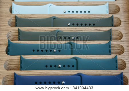 Watchbands In A Row. Silicone Straps For Sports Watches. Colored Bracelets For Smart Watches.
