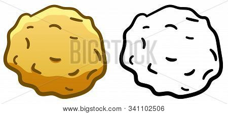Round Candy In Golden Foil Wrapper In Colored And Line Versions On White Background