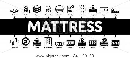 Mattress Orthopedic Minimal Infographic Web Banner Vector. Bedding Soft Mattress With Memory For Sup
