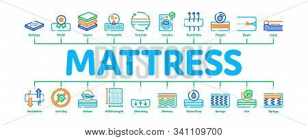 Mattress Orthopedic Minimal Infographic Web Banner Vector. Bedding Soft Mattress With Memory For Sup