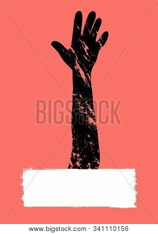 Poster Template With Hand. Blank For Banner. Vector Illustartion.