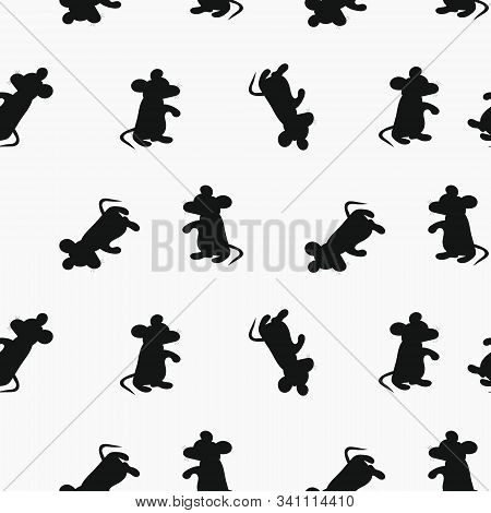 Seamless Pattern With Black Mouse. Vector Illustration.