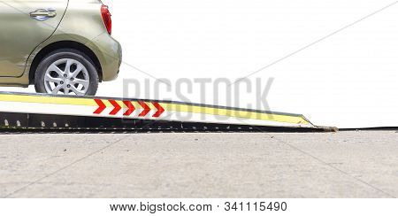 Accident Car Slide On  Truck For Move. Green Car Have Damage By Accident On Road Take With Slide Tru