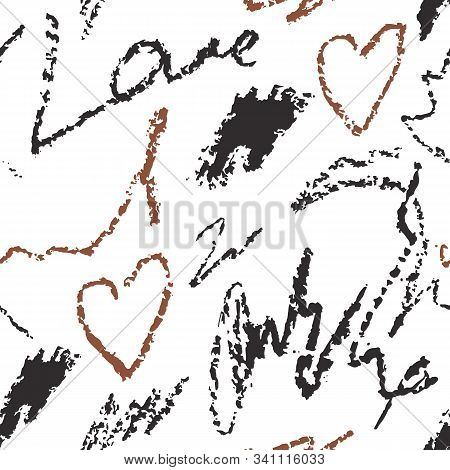 Abstract Seamless Pattern With Hand Drawn Writing Imitation Texture. Scrawls And Words, Vector Illus