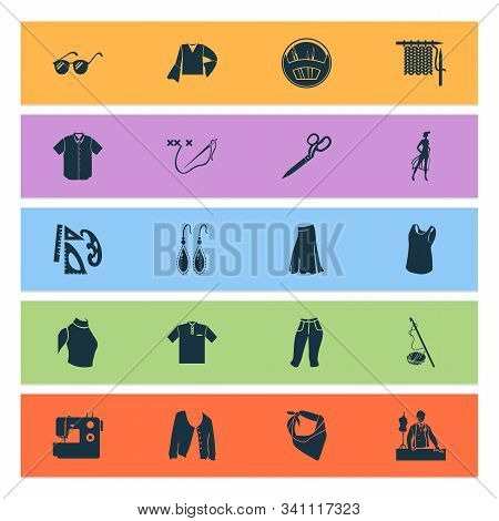 Fashion Design Icons Set With Short Cardigan, Sunglasses, Crochet And Other Neckerchief Elements. Is