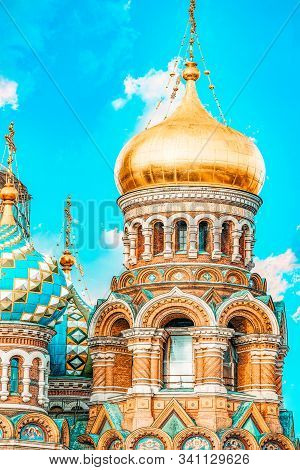Cathedral Of The Savior On Spilled Blood. Close-up. Saint Petersburg. Russia.