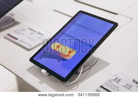 Turkey, Istanbul, December 20, 2019: Bsale Of A New Modern Tablet Samsung Galaxy Tab A