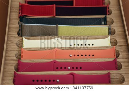 Watchbands In A Row. Silicone Straps For Sports Watches. Colored Bracelets For Smart Watches.