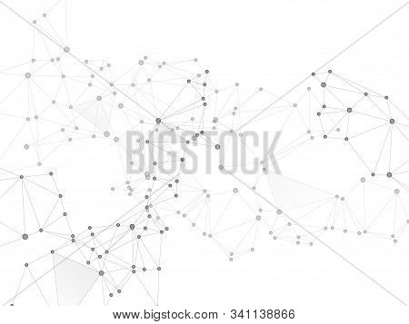 Block Chain Global Network Technology Concept. Network Nodes Greyscale Plexus Background. Linked Dot