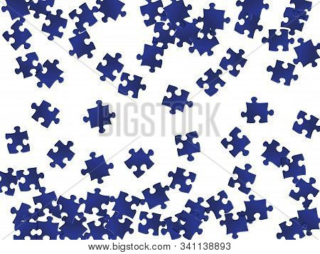 Game Crux Jigsaw Puzzle Dark Blue Parts Vector Illustration. Group Of Puzzle Pieces Isolated On Whit