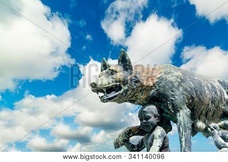 Close Of Of She-wolf Statue In Duomo Square In Siena, Italy
