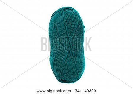 Yarn Skein For Hand Knitting And Crochet On White Background Isolated. Ball Of Soft Wool With Needle