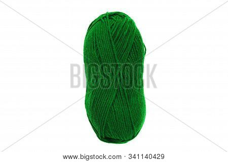 Yarn Skein For Hand Knitting And Crochet On White Background Isolated. Ball Of Soft Wool With Needle