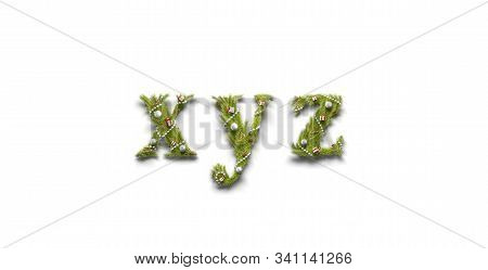 Decorative X Y Z Lowercase Letters, New Year Font Mockup Isolated, 3d Rendering. Decoration Char For