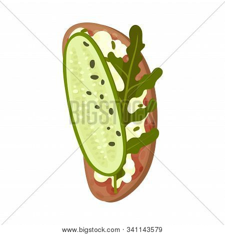 Roasted Multigrain Bread With Soft Cheese And Cucumber Vector Illustration