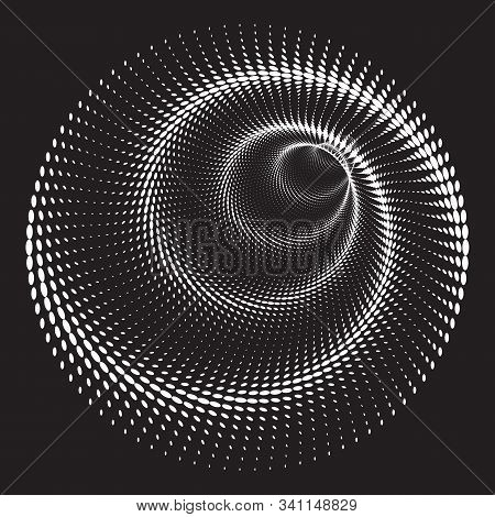 Dotted Halftone Vector Spiral Pattern Or Texture. Stipple Dot Backgrounds With White Ellipses