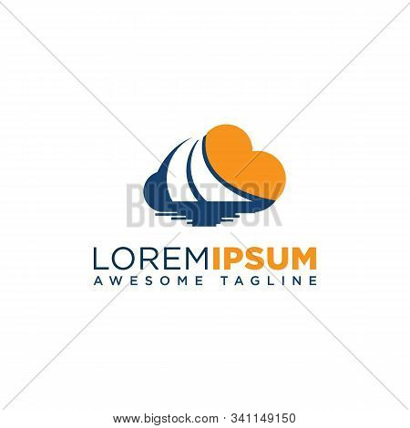 Yacht Cloudshape Logo Design. Yachting Club Or Yacht Sport Team Vector Logo Design. Marine Travel Ad