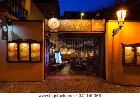 Prague, Czech Republic - January 22, 2019: Malostranskaya Beerhouse 