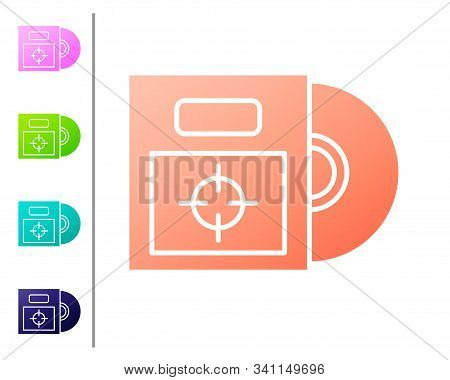 Coral Cd Or Dvd Disk In Box Icon Isolated On White Background. Compact Disc Sign. Set Color Icons. V