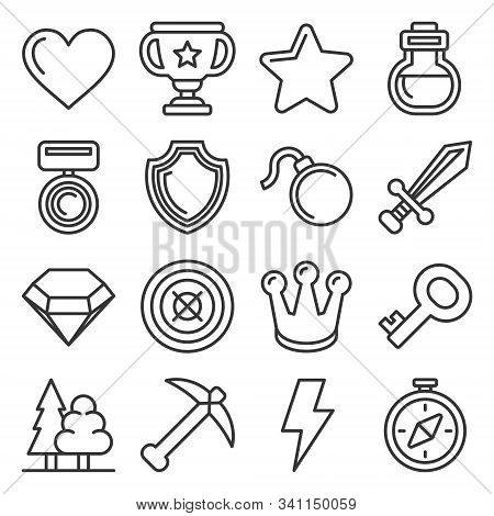 Computer Games Icons Set On White Background. Line Style Vector