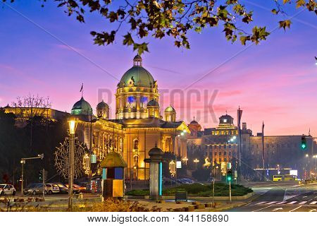Belgrade. Dawn Street View Of Famous Landmarks In Belgrade, Capital Of Croatia
