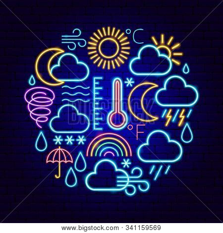Weather Forecast Neon Concept. Vector Illustration Of Metcast Promotion.