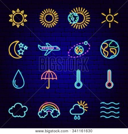 Metcast Neon Icons. Vector Illustration Of Weather Promotion.