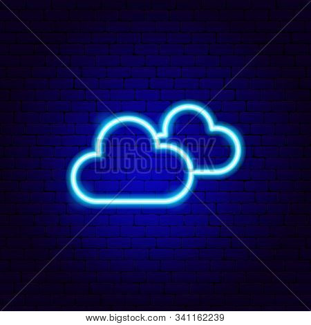Cloudy Neon Sign. Vector Illustration Of Metcast Promotion.