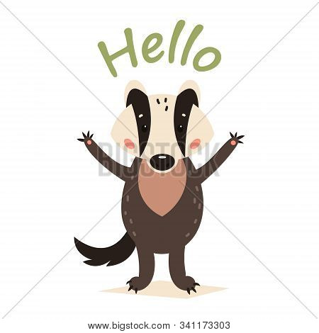 Funny Cartoon Badger. Vector Illustration On A White Isolated Background