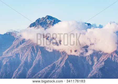 Caucasus Mountains At Sunset Time. Sochi. Russia.