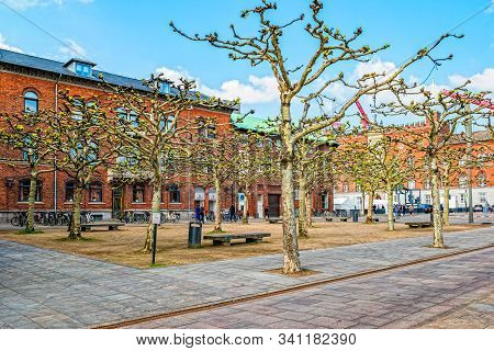 Odense, Denmark - May, 2019: Old Brick House In Odense, Funen Island, Denmark.