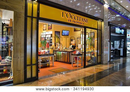 Moscow, Russia, November 2019: French Cosmetics And Skin Care Shop Loccitane. The Entrance To The Sh