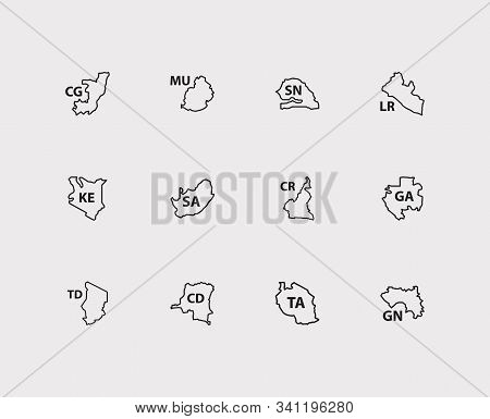 Country Icons Set. Cameron And Country Icons With Mauritius, Kenya And Tanzania. Set Of Regional For