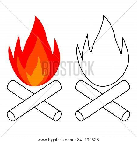 Simple Bonfire Icon Burning Logs, Vector Campfire Balefire, Smudge
