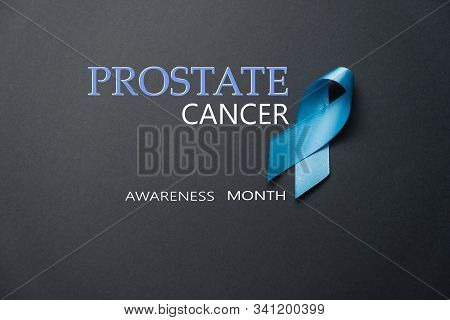 Symbol For Support Men. Blue Ribbon On Grey Background. Prostate Cancer Awareness, Movember Men's He