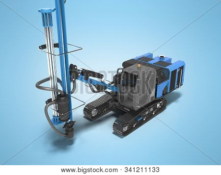 Big Construction Machinery Crawler Mounted Rotary Drilling Rig Isolated 3d Rendering On Blue Backgro