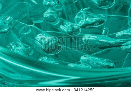 Glass Medical Ampoule Vial For Injection. Medicine Is Liquid Sodium Chloride With Of Aqueous Solutio