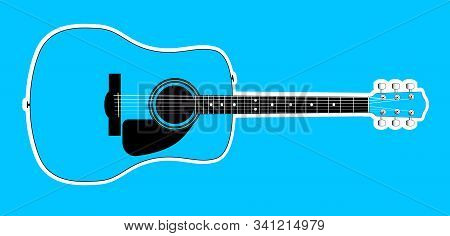 A Blue Acoustic Guitar With White Outline Isolated Over A Blue Background
