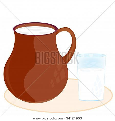 Ler kande og glas med mælk