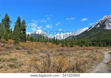 Beautiful Panorama Scenery In Banff Nationalparks Ink Pots, Canada. Hiking In The Candian Rocky Moun