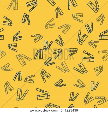 Blue Line Office Folders With Papers And Documents Icon Isolated Seamless Pattern On Yellow Backgrou