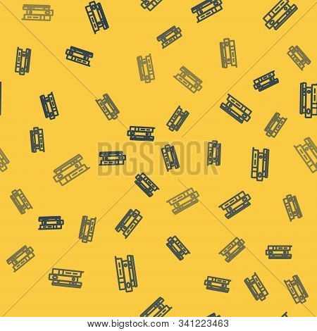 Blue Line Office Folders With Papers And Documents Icon Isolated Seamless Pattern On Yellow Backgrou