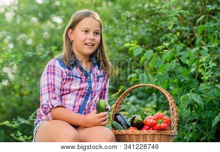 Reason In Food. Kid On Summer Farm. Organic Food. Happy Little Farmer. Autumn Harvest. Little Girl V