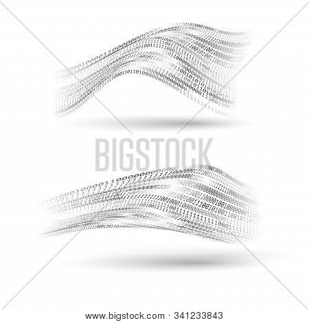 Binary Code Halftone Wavy Shapes Set. Abstract Technology Design Elments. Comunication Information A