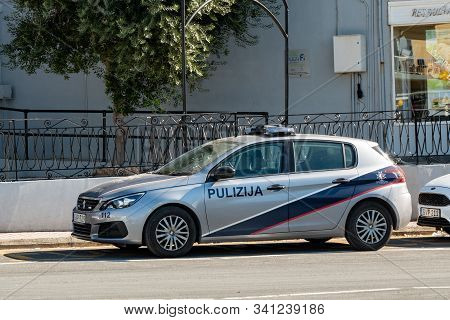 Bugibba, Malta - October 26, 2019: The Peugeot 308 Police Car Of The Bugibba Pulizija Station Parked