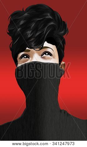 A Girl Wears A Turtle Neck Sweater Pulling It Up Over Half Of Her Face In This Illustraton About Swe