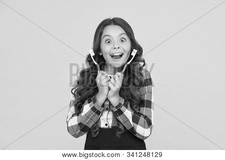 Did You Clean Your Teeth Today. Happy Girl Brush Teeth On Yellow Background. Little Child Happy Smil