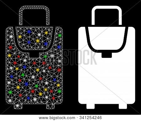 Flare Mesh Carryon Bag Icon With Glow Effect. Abstract Illuminated Model Of Carryon Bag. Shiny Wire 