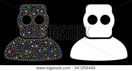 Glowing Mesh Diver Armor Icon With Glare Effect. Abstract Illuminated Model Of Diver Armor. Shiny Wi