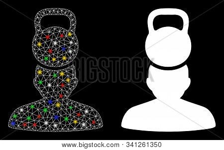 Glowing Mesh Head Weight Stress Icon With Glare Effect. Abstract Illuminated Model Of Head Weight St